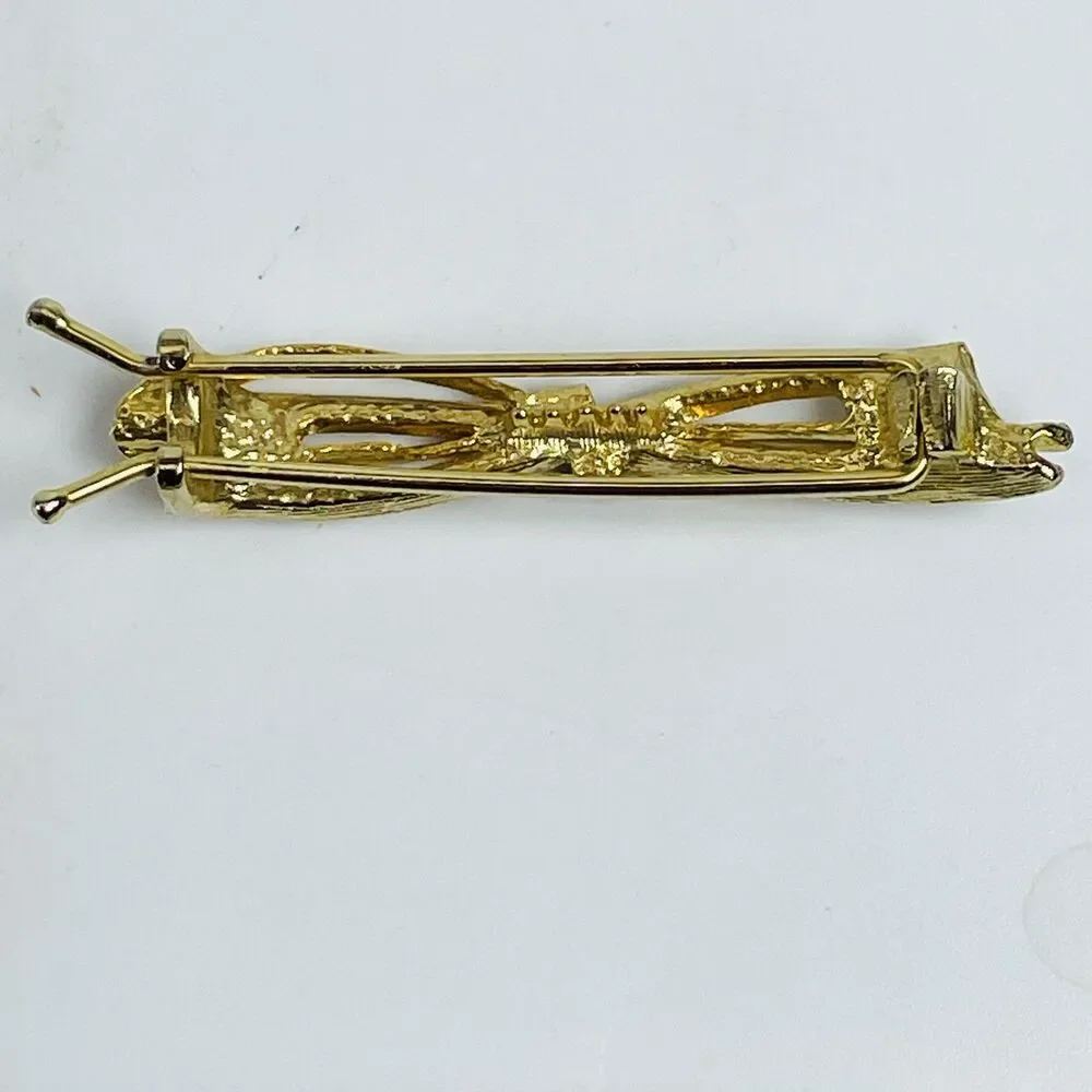 Vintage Gold Tone Textured Bow Barrette Hair Clip Fashion Jewelry Pin